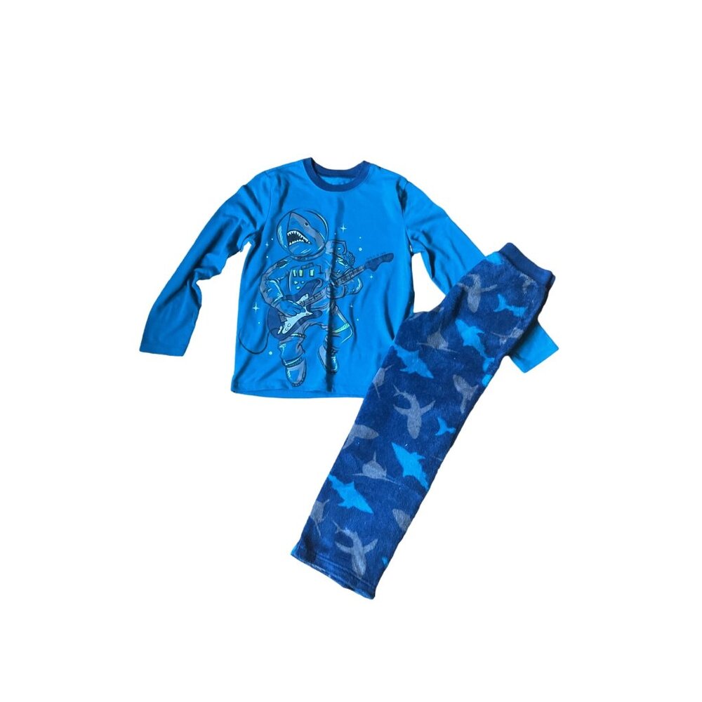 Dinosaur Pajama Set With Guitar Astronaut Design Kids M Blue Polyester Wonder Na